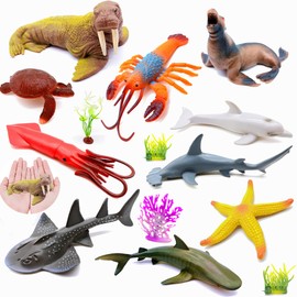 Guaishou Ocean Sea Marine Animal Figures Model Figurine Shark Turtle Walrus Dolphin Octopus Decoration Playset 10pcs Gifts Collection Cognitive Toys
