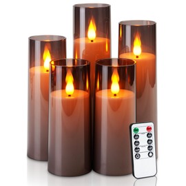 Amagic Grey Flameless Candles, Flickering Battery Operated Candles with Remote, Acrylic LED Fake Pillar Candles for Home Decor, 3D Wick, D2.2 xH5 5" 6" 7" 8", Set of 5