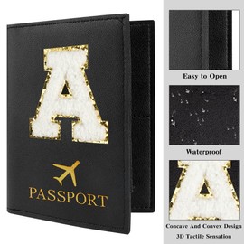 Passport Holder for Travel Essentials for Women Initial Luggage Tags for Suitcase PU Leather Passport Cover International Travel Must Haves Cute Passport Wallet Waterproof Case Name Tag for Luggage A