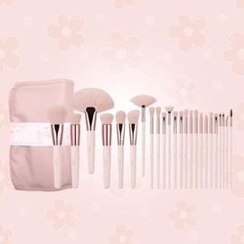Tulip Day 24-Piece Makeup Brush Set - Soft Pink Design, Cruelty-Free Synthetic Bristles, Complete Face and Eye Brush Kit with Elegant Roll-Up Pouch - Ideal for All Makeup Lovers & Gift Giving