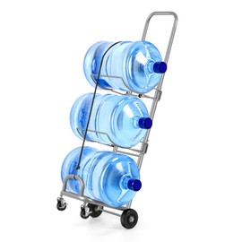 5 Gallon Water Jug Stand with Wheels, Heavy Duty Water Bottle Holder with Foldable Shelf, Water Bottle Storage Organizer, Hand Truck for 5 Gallon Bottle for Garage, Pantry Room, Living Room, Silver