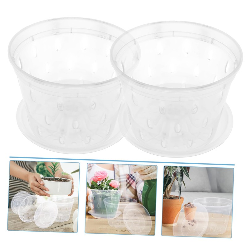 Kisangel 2sets Orchid Planting Pots Drainage Holes and Saucers for