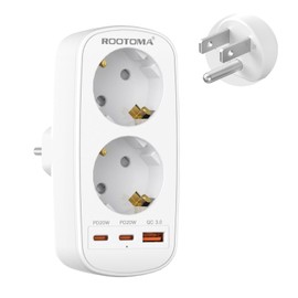 USA Travel Adaptor USA with 3USB-C (2 PD20W 1 QC3.0), USA Germany Plug 2-Way Type B for USA, Thailand, Mexico, Canada, Wall Charger