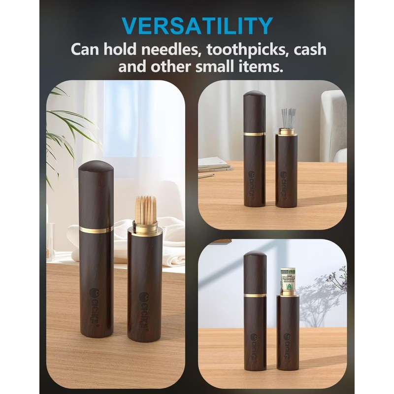 cicike Wooden Pocket Toothpick Holder, Sewing Needles Case, Mini Storage