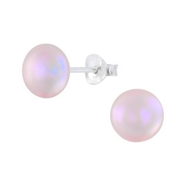 Bungsa . 925 Sterling Silver Double Pearl Stud Earrings Black 6 & 10 mm Front Back (Earrings Real Jewellery Studs Earrings Women Men), Silver, No Gemstone