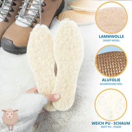 SULPO 2 Pairs of Children's Insoles, Soft, Warm Pads with Sheep's Wool Top, PU Foam, Aluminium Insulation, Thermal Insoles for Cold Weather