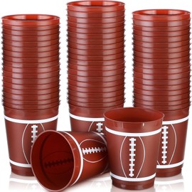 Yaomiao 100 Packs Football Cups 16 oz Reusable Plastic Football Cup Sport Theme Party Supplies Centerpieces Table Cups for Sport Party Decorations, Ideal for Sports Events, Games