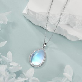 HOPEEZZ Moonstone Necklace for Women Sterling Silver Teardrop Necklace Pendant Blue Jewelry Gift for Women (Moonstone)