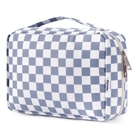 Narwey Checkered Hanging Toiletry Bag Women Travel Toiletries Bag Cosmetic Makeup Bag Water-Resistant Organizer for Girls (Grayish Blue Checkerboard)