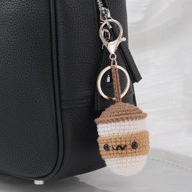 QILMILY Knitted Coffee Cup Keychains Bag Charms Purse for Women, Cute Key Chain Bag Handbag Backpack Purse Aesthetic Charms Accessories