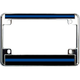 Rescuetees Thin Blue Line Motorcycle Lic Plate Frame Chrome