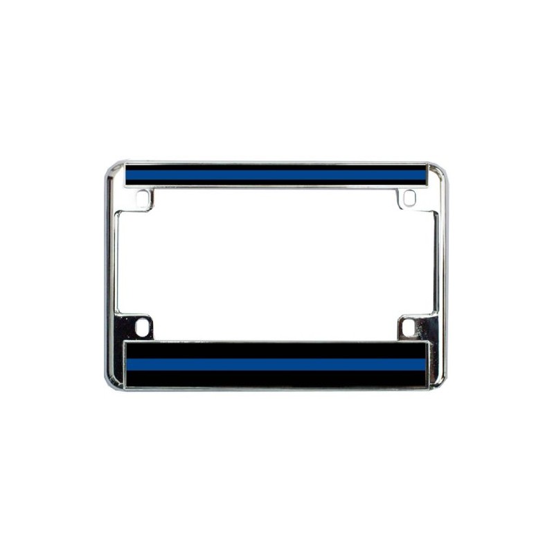Rescuetees Thin Blue Line Motorcycle Lic Plate Frame Chrome