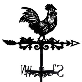 INFUNLY Metal Rooster Weathervane, Black Rooster Weathervane, Chick Wind Vane Purely Handmade, Rooster Iron, Direction Sign, Roof Garden, Outdoor, Farmhouse Decoration, 13.78 x 10.63 inches/35 cm X