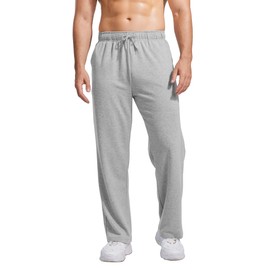 Men's Baggy Sweatpants Open Bottom Cotton Joggers Lightweight Athletic Sweat Pants for Men with Pockets Grey Sweatpants Men