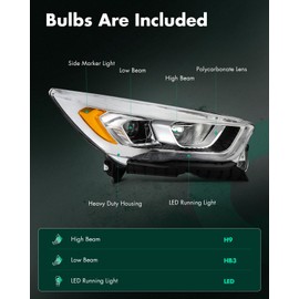 SCITOO Headlight Assembly Fit 2017-2019 for Ford Escape SE Right Headlamp Chrome Housing Amber Reflector FO2503351(Bulbs Not Included)