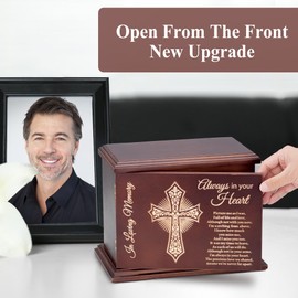 Dobango Cremation Urns for Human Ashes Adult Male Female, Wooden Urn Box and Casket for Men Women, Burial Urns for Adult Human Ashes, Holds Up to 270 LBS, Walnut(Cross)