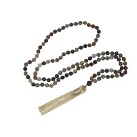 Jeannieparnell N569 108 Bead Indian Agate Mala – Hand-Knotted Meditation Necklace for Mindfulness, Prayer & Yoga – Natural Gemstone Japa Mala with Tassel for Spiritual Practice & Healing