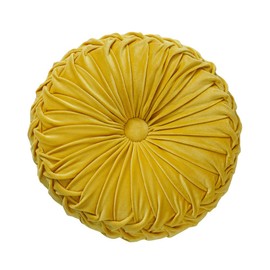 NatureMan Round Sofa Cushion 13.7 Inch Pure Velvet Home Decoration Pleated Round Cushion Pumpkin Cushion Suitable for Home Bed Car Decoration (Yellow)