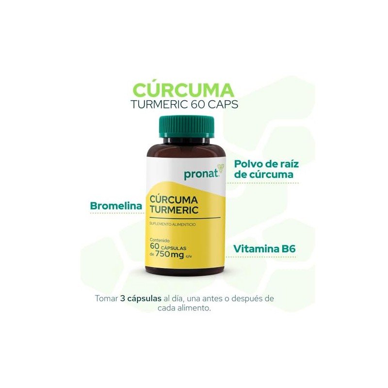 PRONAT | Cúrcuma Turmeric, Suplemento Alimenticio, 60 cápsulas de 750
