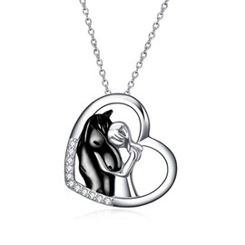 YFN Horse Pendant Necklace Jewelry 925 Sterling Silver Women Embrace Horse Gift For Women, Small, Sterling Silver, Cubic Zirconia