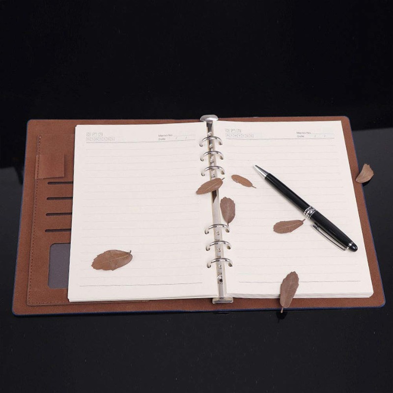 Dark Blue Vintage Leather Ring Binder Notebook, A5(17 * 23cm/6.6