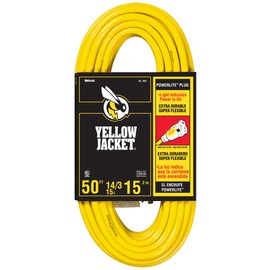 Southwire Yellow Jacket Heavy Duty Extension Cord - Outdoor Power for Tools & Equipment - Lighted End with SJTW Jacket & Three Prong Plug - 50 Foot