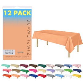 ZIMPLEWARE Premium Peach Plastic Table Cloth Disposable (12 Pk) Plastic Tablecloths for Rectangle Tables (54in x 108in) Party Table Cloths Disposable for 6ft to 8ft Rectangle Tables