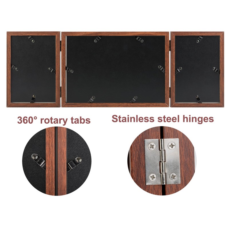TOFOREVO Three Picture Frame 4x6 and 5x7 Wooden Hinged Folding