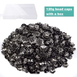 120 Gram Mixed Styles Flower Bead Caps Vintage Alloy Filigree Cone End Caps Loose Spacer Bead for DIY Earrings Bracelet Jewelry Making, Gun Black