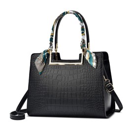 DEEVORCA Women Handbag Elegant Generous Ladies shoulder bag Wrapped Scarf Handle Stone Grain Texture Removable Shoulder Strap Crossbody Bag Dating Vacation Travel Tote Bag Waterproof PU Black