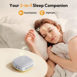 Portable Sound Machine for Travel, White Noise Sound Machine for Sleeping with Night Light, Mini Noise Machine with 20 Quality Non-looping Sounds, Headphone Jack, Memory, Timer for Adults,Hotel