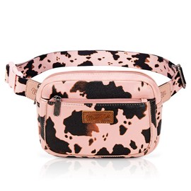 [Wrangler] Moo Moo Cow Print Waist Pack Western Crossbody Bags for Women with Adjustable Strap:_Pink