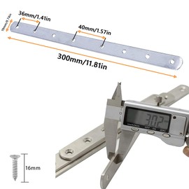 Pack of 4 Flat Corner Brackets, Metal Connectors, Wood Connectors, Screws Repair Plate, Stainless Steel Perforated Plate, with 32 Screws Holder, Repair Plate for Cabinet, Table, Chair, Brushed Surface