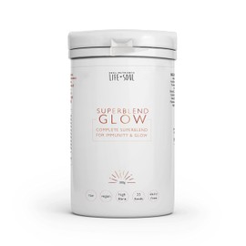 Superblend Glow 300g- Supergreens Blend- 35 35 food-based ingredients PLUS bioactive enzymes High-fibre, low fat and dairy-free Naturally-occurring vitamin C for immunity- Supergreen Shots