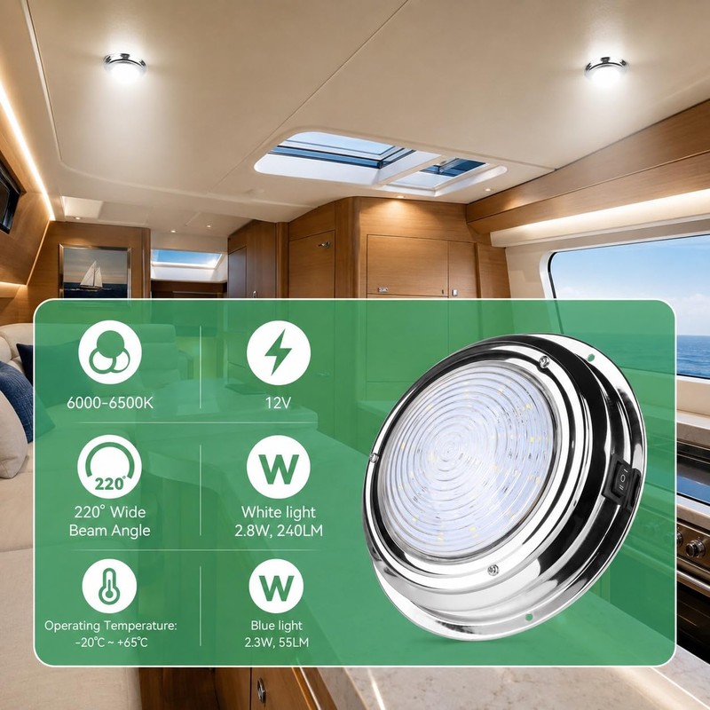 7 Inch 12V Marine Boat Dome Light Dual Color