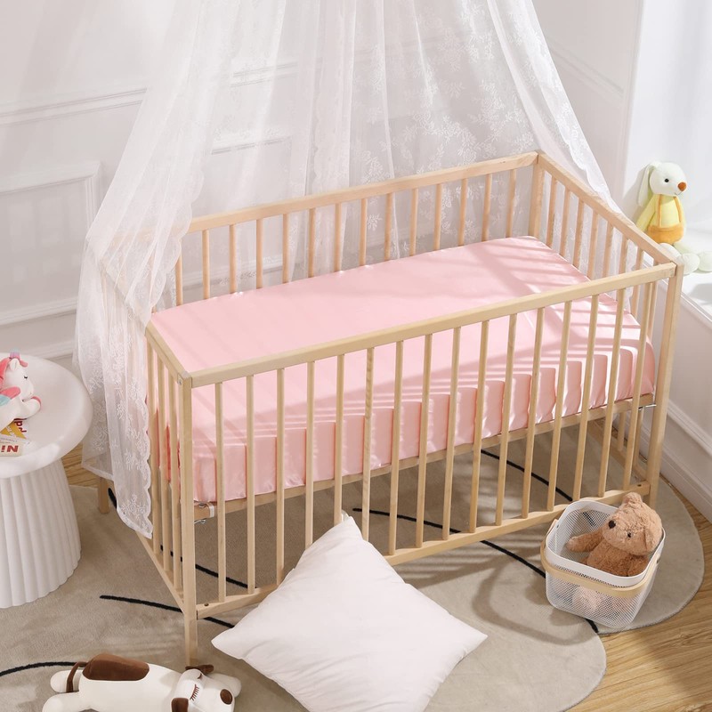 SiinvdaBZX Satin Crib Sheets for Girls, Silky Soft Pink Crib