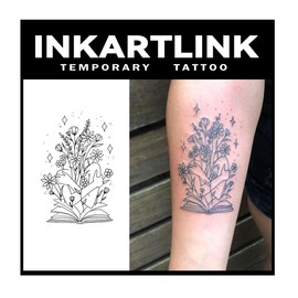 INKARTLINK Tattoo Tech, 2 Sheets Medium Semi Permanent Tattoo, Adult Art Design Temporary Tattoos, Lasts 1-2 Weeks, Waterproof, Realistic Look, No Adhesive, No Reflection (Woman in a Book Design)