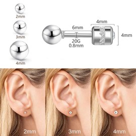 Stjarna 3 Pairs Earrings, Screw Type, Ball, Zirconia, Surgical Stainless Steel, Hypoallergenic Metal, Inconspicuous, Men's, Women's, Stainless Steel, No Gemstone