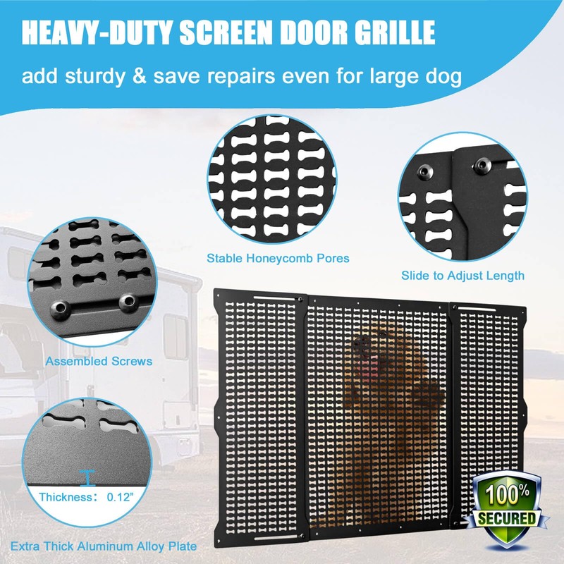 RV Screen Door Protector for Dogs, Adjustable Aluminum Alloy RV