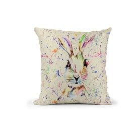 Vixar Hare, bunny Rabbit Watercolour Rainbow Art Linnen Cushion With filling or cover only, 40x40cm, gift, christmas, Birthday (Cover Only) (Cover Only)