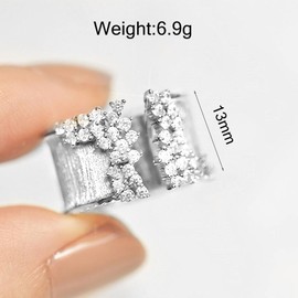 Gold Silver Crystal Statement Open Rings for Women,Adjustable Stainless Steel Cubic Zirconia Finger Ring Simple Rings Jewelry Gift (Silver)