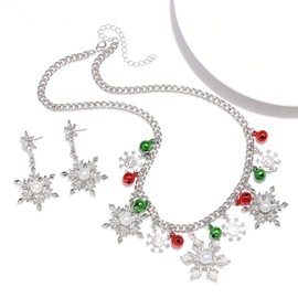 NLCAC - Juego de collar y arete de copo de nieve navideño con diseño de campana, color rojo y verde