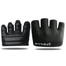 RYMNT Workout Gloves,Short Micro Weight Lifting Gloves Grip Pads with Full Palm Protection & Extra Grip for Men Women Weightlifting,Gym,Cross Training,Powerlifting,WODs.Black-XSmall