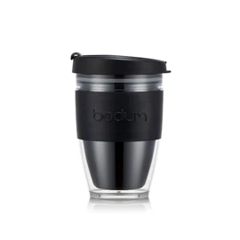 Bodum, Tazza da viaggio Joycup, a doppia parete, 0,3 l, con fascia nera, in plastica, 11889-01S