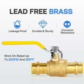 SECKWHALE 1/2" Press X Press Pro Brass Ball Valve with EPDM, 1/4" Turn Full Port Shut Off Stop Ball Valve, For Copper Tubing Connection (Pack-10)