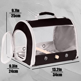 Bird Carrier, Portable Small Bird Parrot Parakeet Carrier with Standing Perch and Stainless Steel Tray, Side Access Window Collapsible (Black, Cylinder Design - Clear)