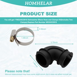 Homhelar WD24X33918 Dishwasher Circulation Pump To Sump Elbow Hose and Clamps Kits Includes Two Clamps Fits For GE Dishwashers