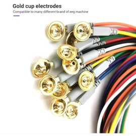 EEG Gold Cup Electrodos, cables multicolores de 59 pulgadas, enchufe DIN de 1,5 mm, cables de electroencefalograma Contiene 10 electrodos