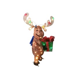 Christmas Holiday Moose with Antlers Holding Gift Box - 60 Multi-Color LEDs (36 Inches Tall) Christmas Decoration