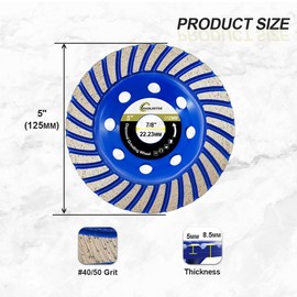 Diamond Concrete Grinding Wheel 125mm - Turbo Row Cup Grinding Wheel for Polishing and Cleaning Granite Marble Concrete Masonry Artificial Stone for Angle Grinder SANLEETEK